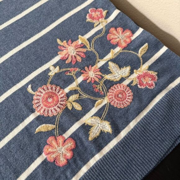 J Jill Sweater Sz XS Petite Blue Striped V Neck Embroidered Hooded Oversized - Picture 4 of 14